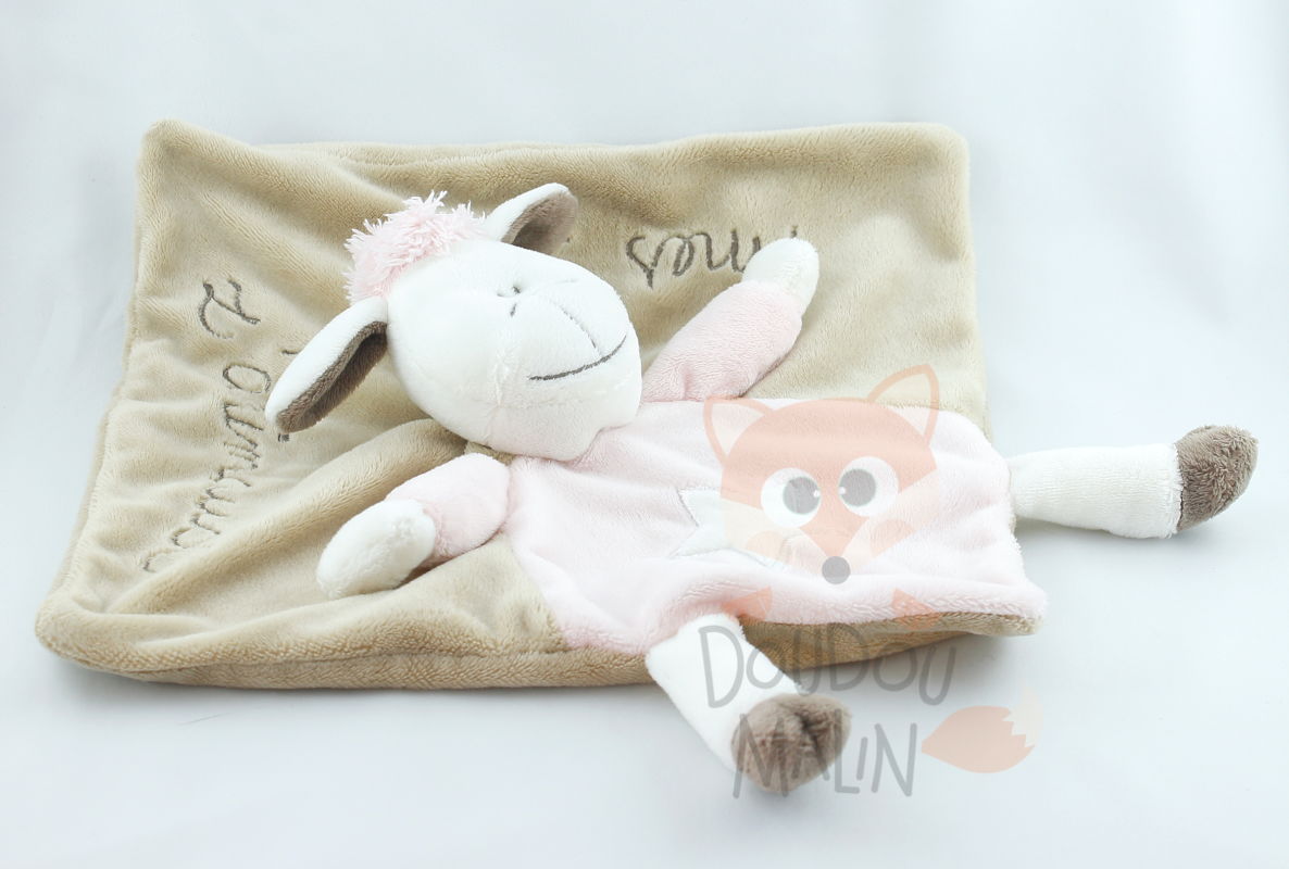  baby comforter sheep mes petits zanimaux pink white brown 